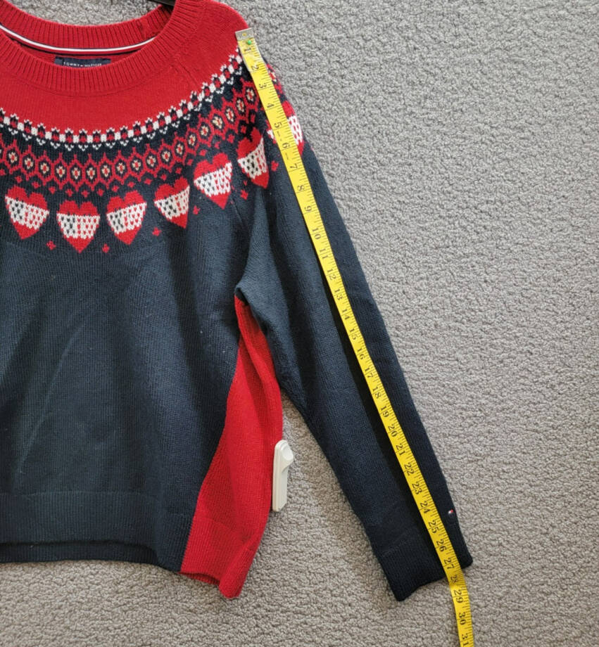 Tommy Hilfiger Fair-Isle Crewneck Sweater Women's XL Sky Captain/Chili Pepper