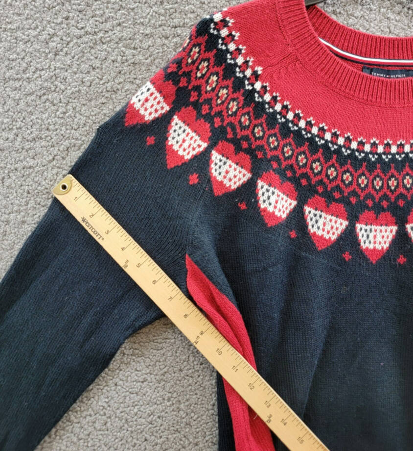 Tommy Hilfiger Fair-Isle Crewneck Sweater Women's XL Sky Captain/Chili Pepper