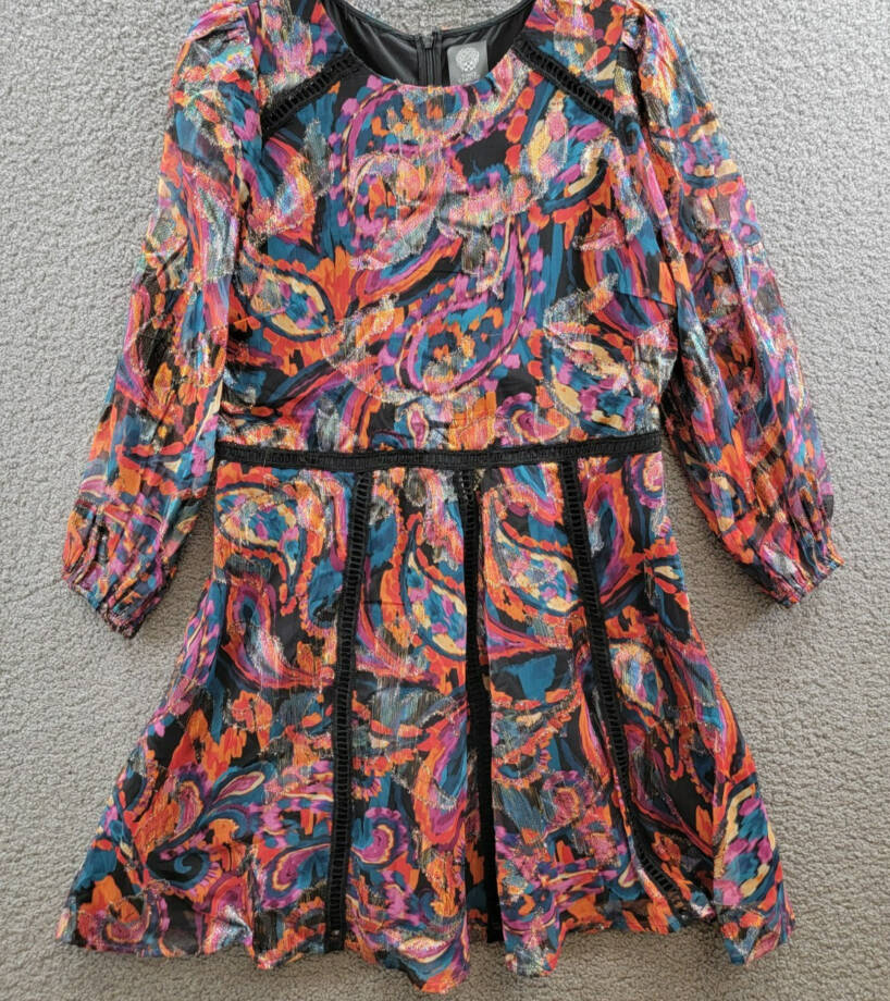 Vince Camuto Metallic Chiffon Fit & Flare Dress Women's 16 Multi Quarter Sleeve