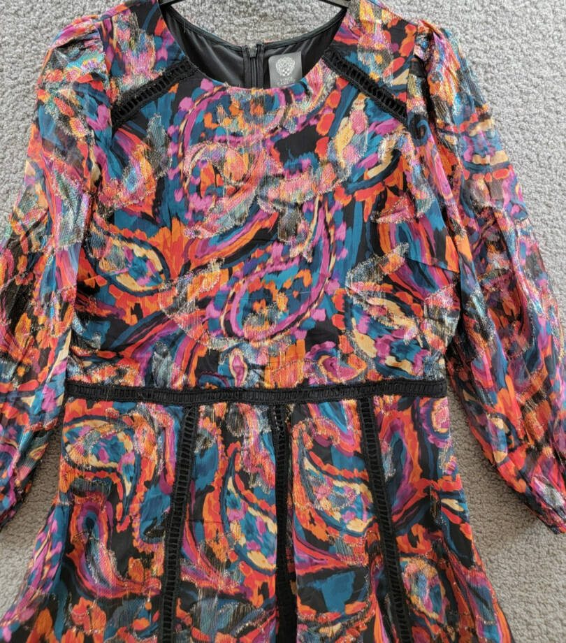 Vince Camuto Metallic Chiffon Fit & Flare Dress Women's 16 Multi Quarter Sleeve