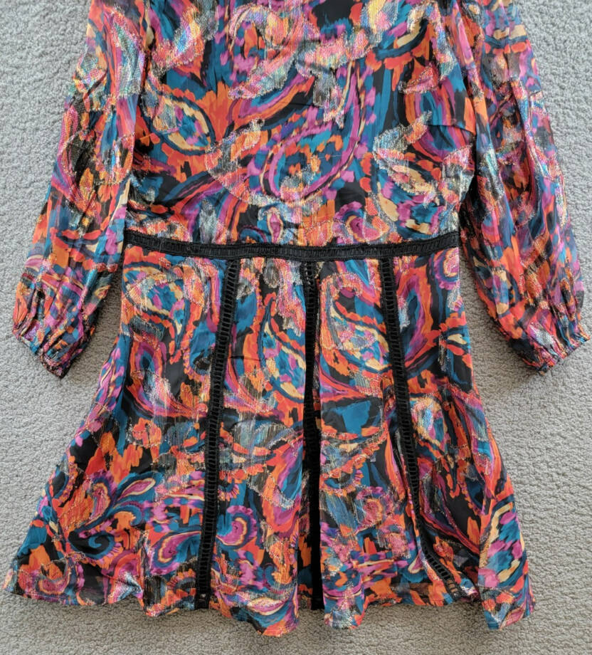 Vince Camuto Metallic Chiffon Fit & Flare Dress Women's 16 Multi Quarter Sleeve