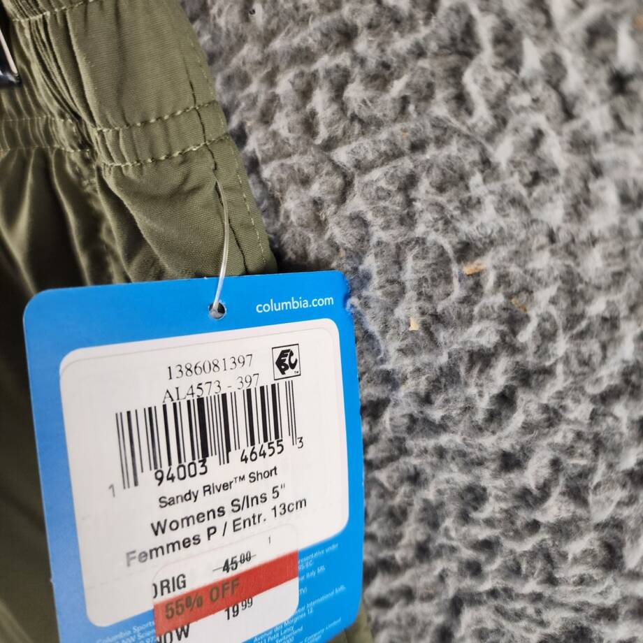 Columbia Sandy River Water-Resistant Shorts Women's S Stone Green Elastic Waist