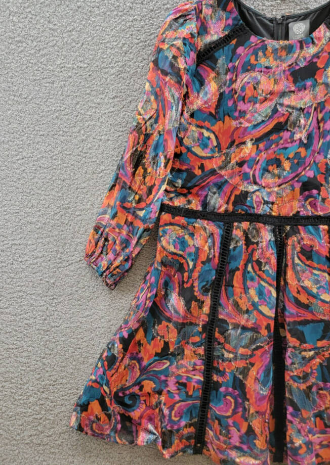 Vince Camuto Metallic Chiffon Fit & Flare Dress Women's 16 Multi Quarter Sleeve