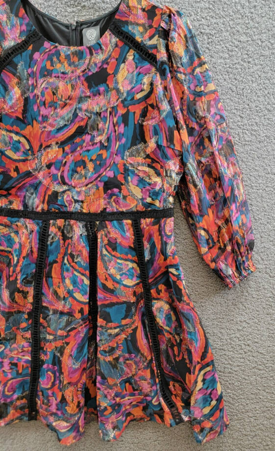 Vince Camuto Metallic Chiffon Fit & Flare Dress Women's 16 Multi Quarter Sleeve