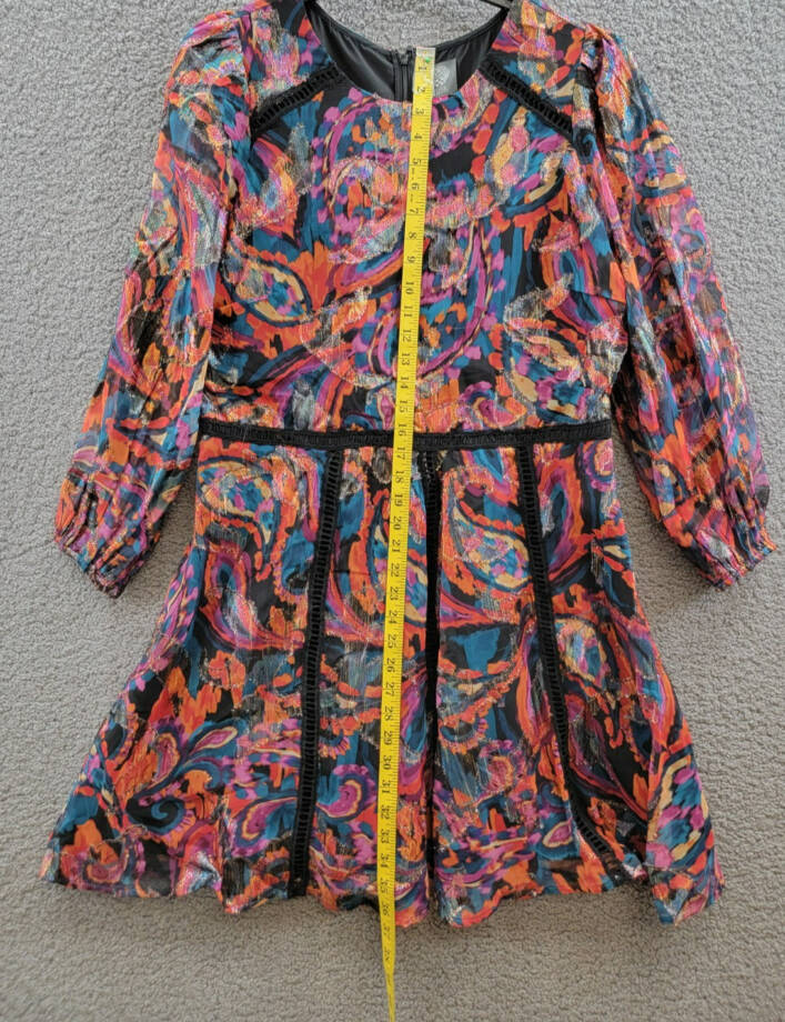 Vince Camuto Metallic Chiffon Fit & Flare Dress Women's 16 Multi Quarter Sleeve