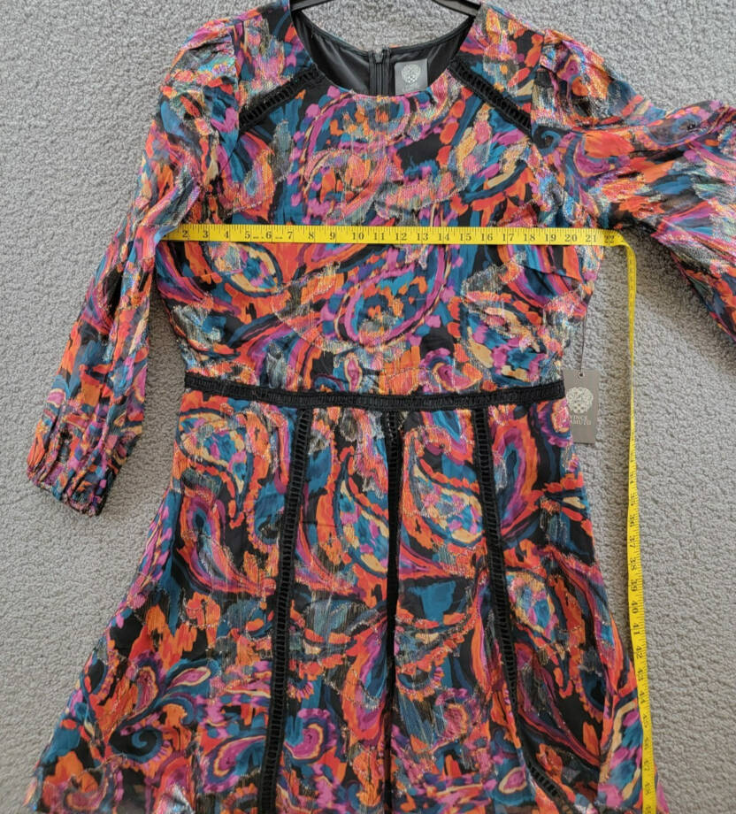 Vince Camuto Metallic Chiffon Fit & Flare Dress Women's 16 Multi Quarter Sleeve