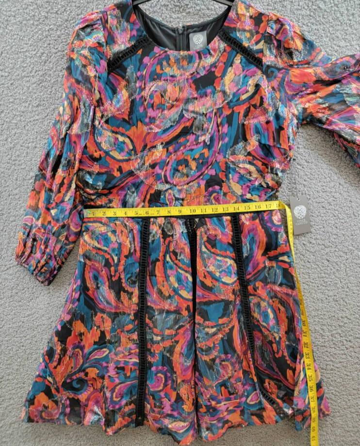 Vince Camuto Metallic Chiffon Fit & Flare Dress Women's 16 Multi Quarter Sleeve