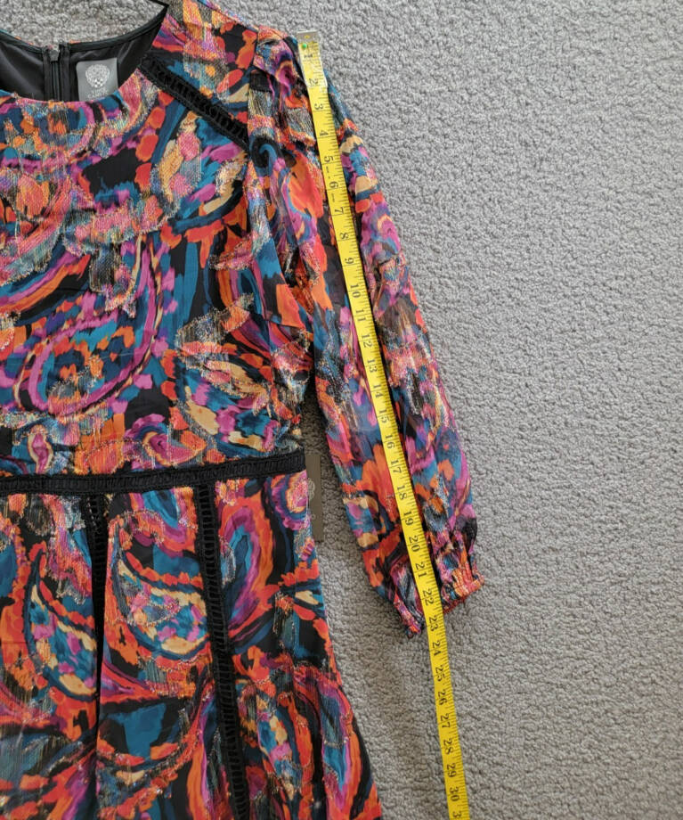 Vince Camuto Metallic Chiffon Fit & Flare Dress Women's 16 Multi Quarter Sleeve