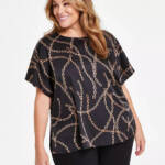 Anne Klein Plus Size Chain-Print Dolman-Sleeve Top Women's 1X Anne Black Multi