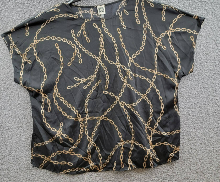 Anne Klein Plus Size Chain-Print Dolman-Sleeve Top Women's 1X Anne Black Multi