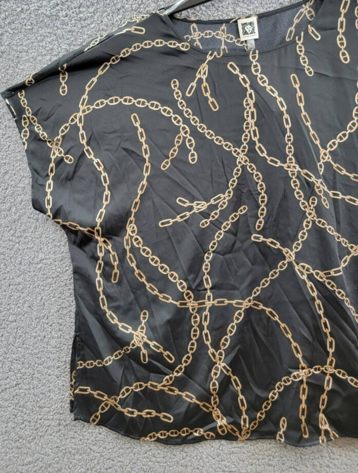 Anne Klein Plus Size Chain-Print Dolman-Sleeve Top Women's 1X Anne Black Multi