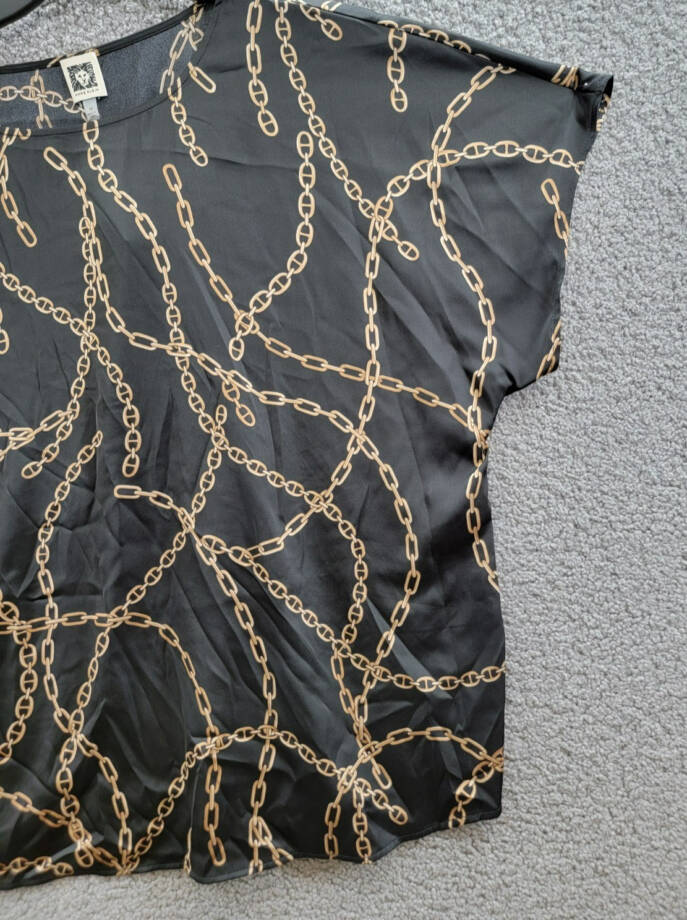 Anne Klein Plus Size Chain-Print Dolman-Sleeve Top Women's 1X Anne Black Multi