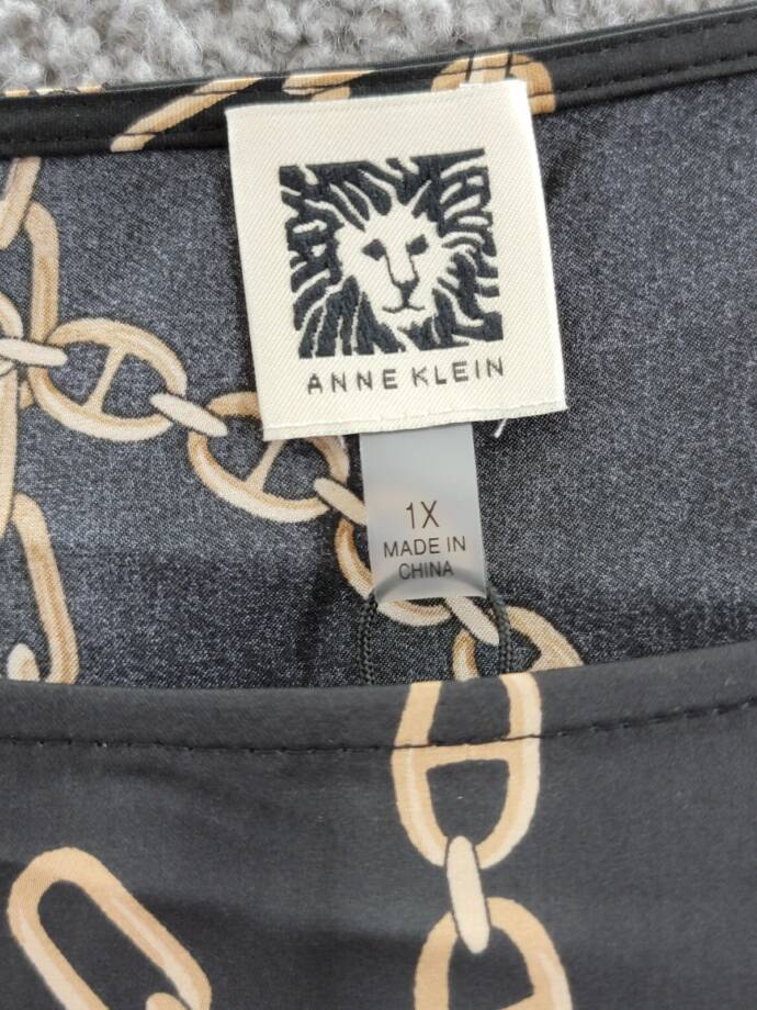 Anne Klein Plus Size Chain-Print Dolman-Sleeve Top Women's 1X Anne Black Multi