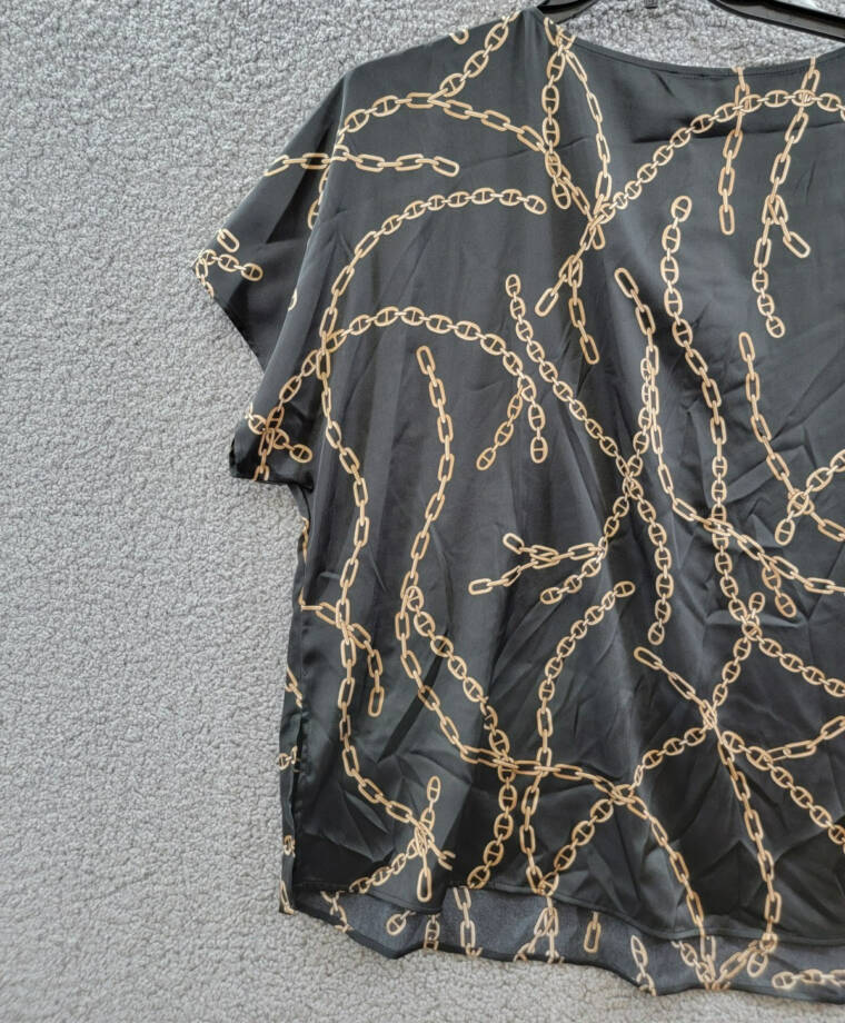 Anne Klein Plus Size Chain-Print Dolman-Sleeve Top Women's 1X Anne Black Multi