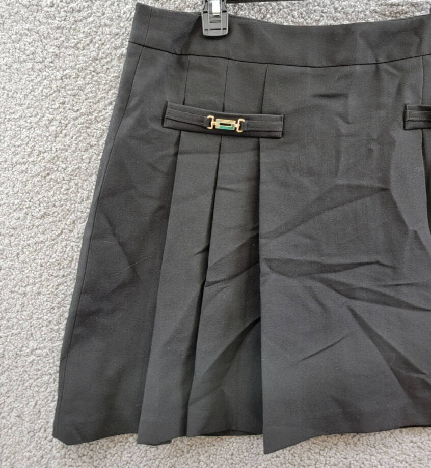 KARL LAGERFELD PARIS Pleated Buckle-Detail Mini Skirt Women's 14 Black Back Zip