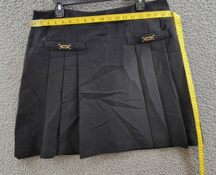 KARL LAGERFELD PARIS Pleated Buckle-Detail Mini Skirt Women's 14 Black Back Zip