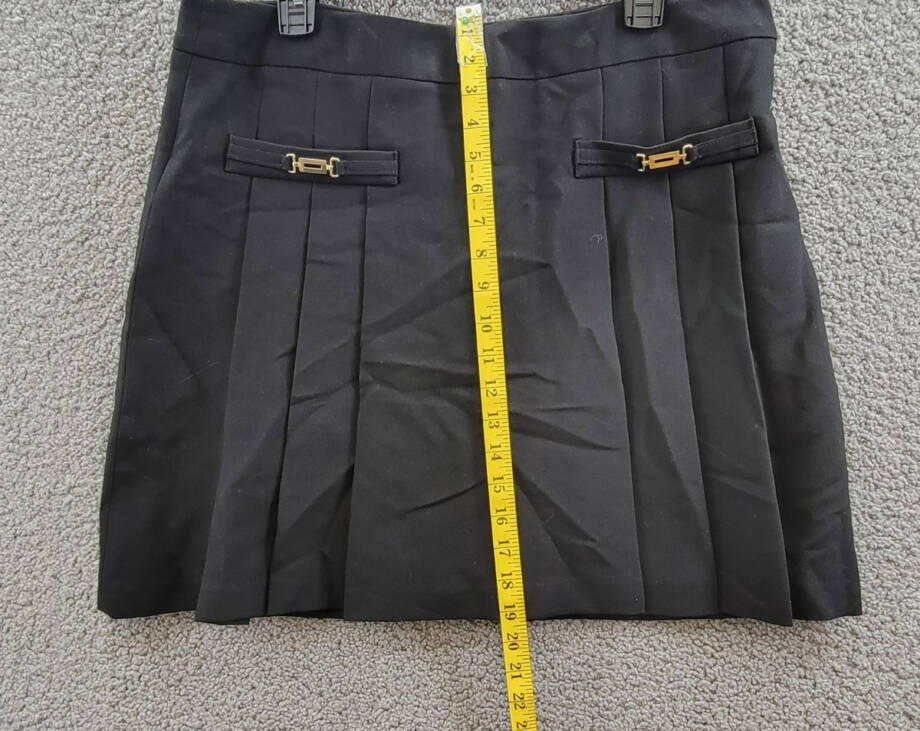 KARL LAGERFELD PARIS Pleated Buckle-Detail Mini Skirt Women's 14 Black Back Zip