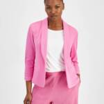 Bar III Petite 3/4-Sleeve Shawl-Collar Blazer Women's PS Wild Pink Open Front