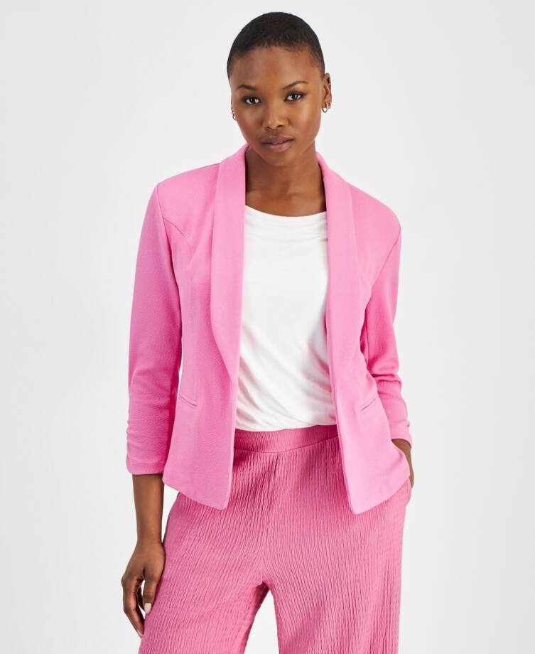 Bar III Petite 3/4-Sleeve Shawl-Collar Blazer Women's PS Wild Pink Open Front
