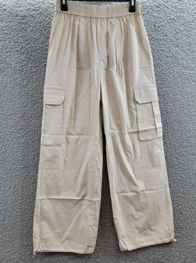 AQUA Pull On Cargo Pants Women's S Tan Pocket Elastic Waist Drawcord Hem Pull On