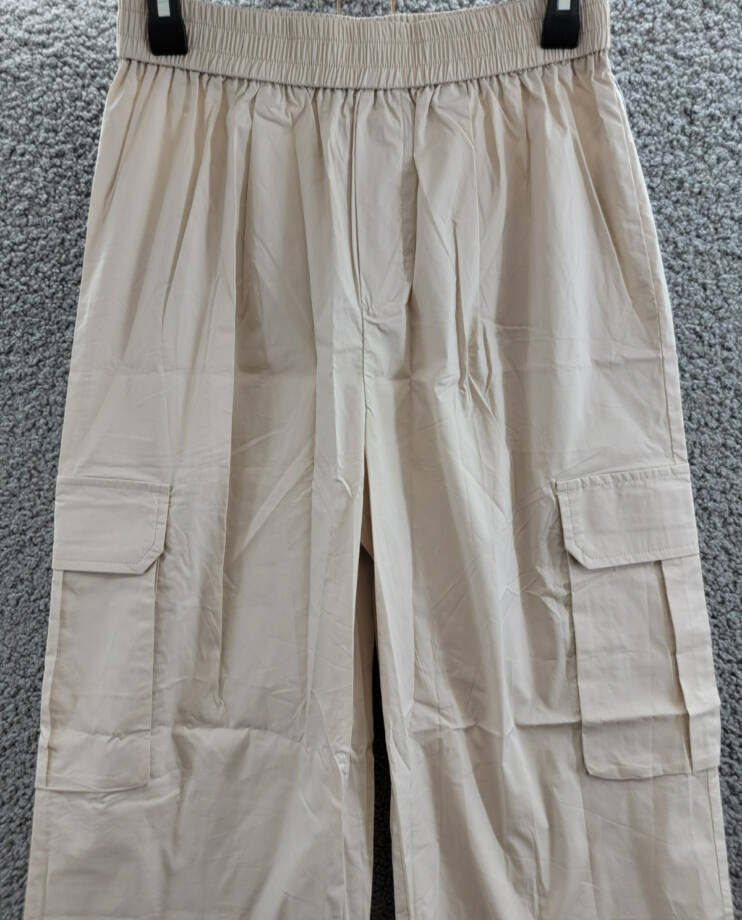 AQUA Pull On Cargo Pants Women's S Tan Pocket Elastic Waist Drawcord Hem Pull On