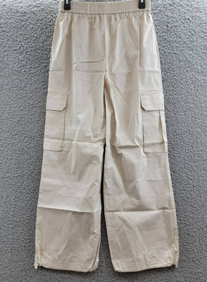 AQUA Pull On Cargo Pants Women's S Tan Pocket Elastic Waist Drawcord Hem Pull On