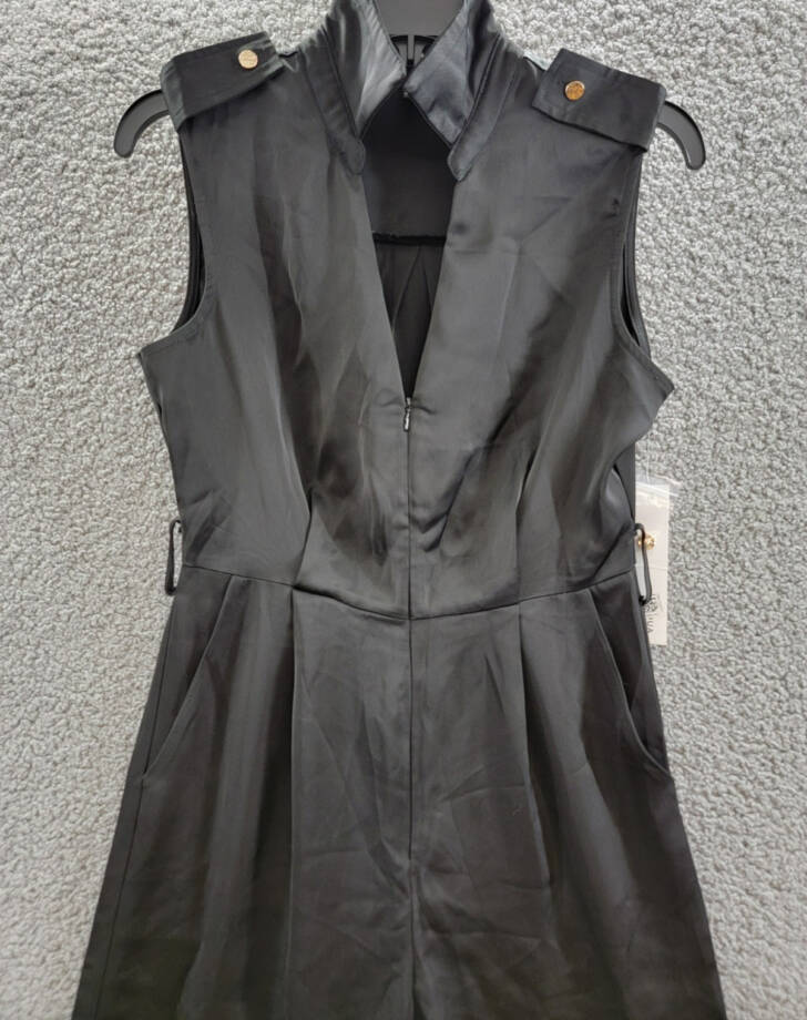 AQUA Collared Cargo Jumpsuit Women's S Black Side Pockets Front Zip Closure