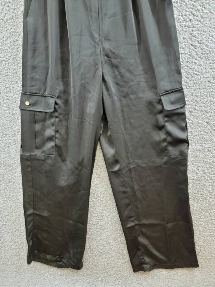 AQUA Collared Cargo Jumpsuit Women's S Black Side Pockets Front Zip Closure