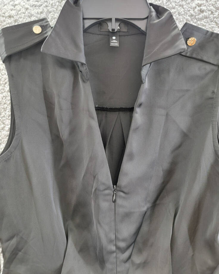 AQUA Collared Cargo Jumpsuit Women's S Black Side Pockets Front Zip Closure