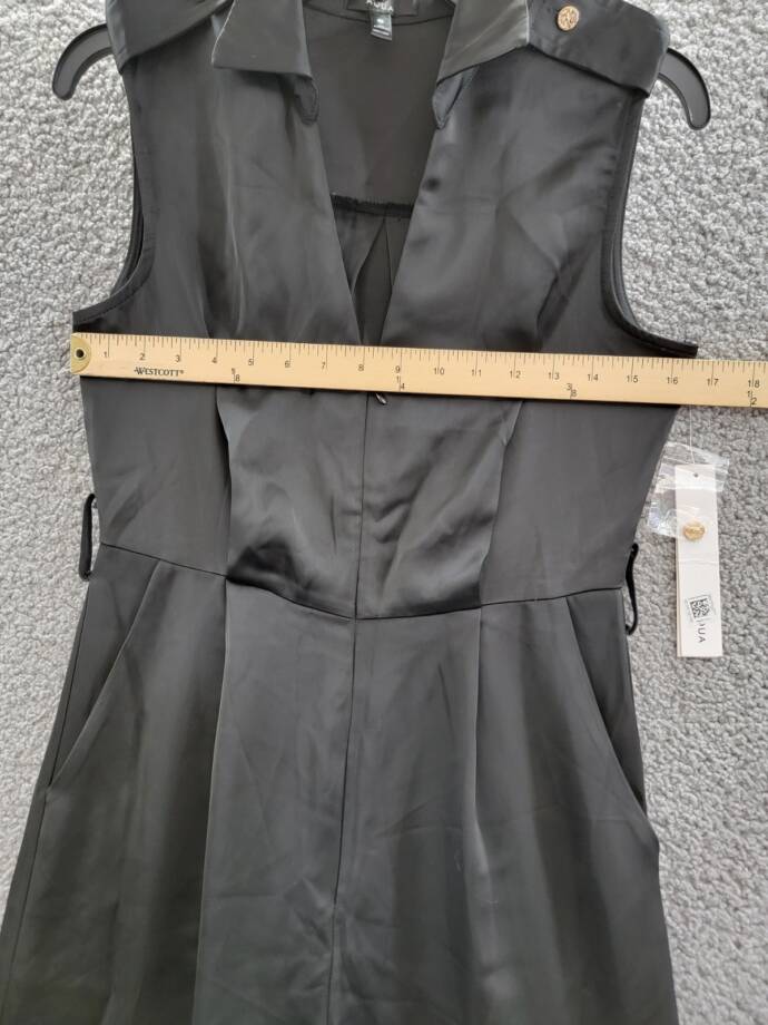 AQUA Collared Cargo Jumpsuit Women's S Black Side Pockets Front Zip Closure