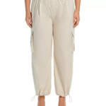 AQUA Pull On Cargo Pants Womens XXL Tan Pocket Elastic Waist Drawcord Hem PullOn