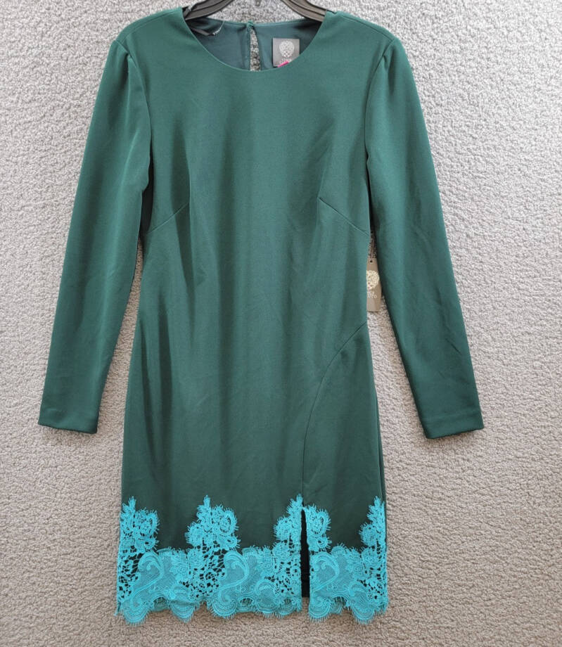 Vince Camuto Lace-Hem Bodycon Dress Women's 8 Hunter Zip/Button Closure L/S~