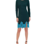 Vince Camuto Lace-Hem Bodycon Dress Women's 12 Hunter Crewneck Button Back Zip