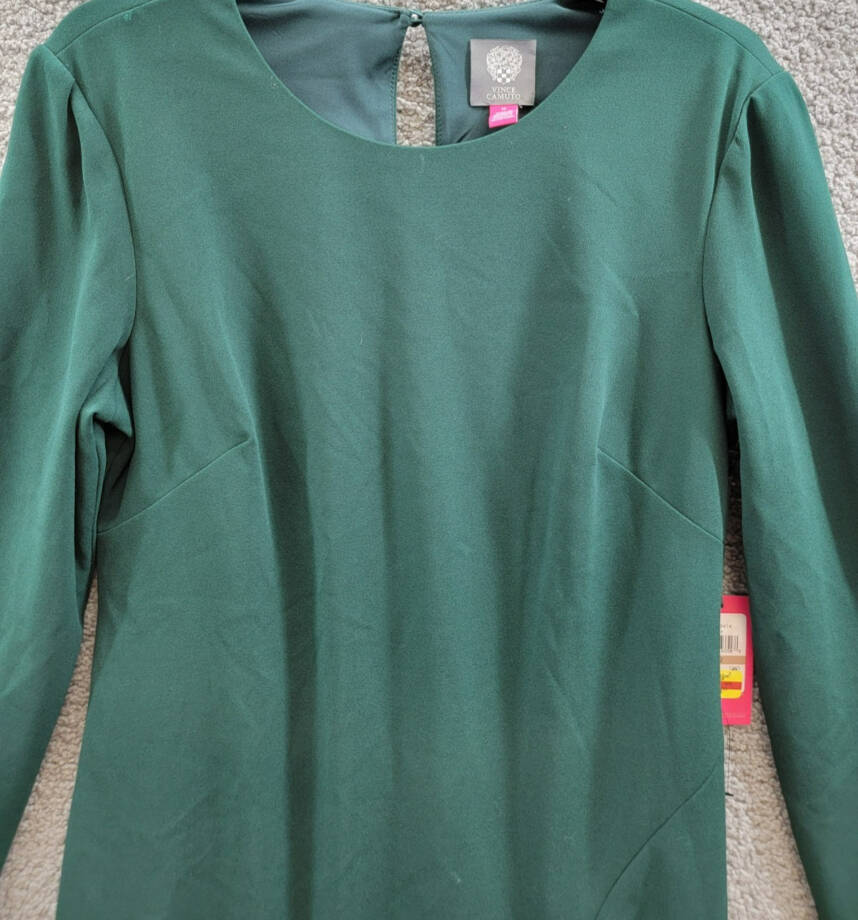 Vince Camuto Lace-Hem Bodycon Dress Women's 12 Hunter Crewneck Button Back Zip