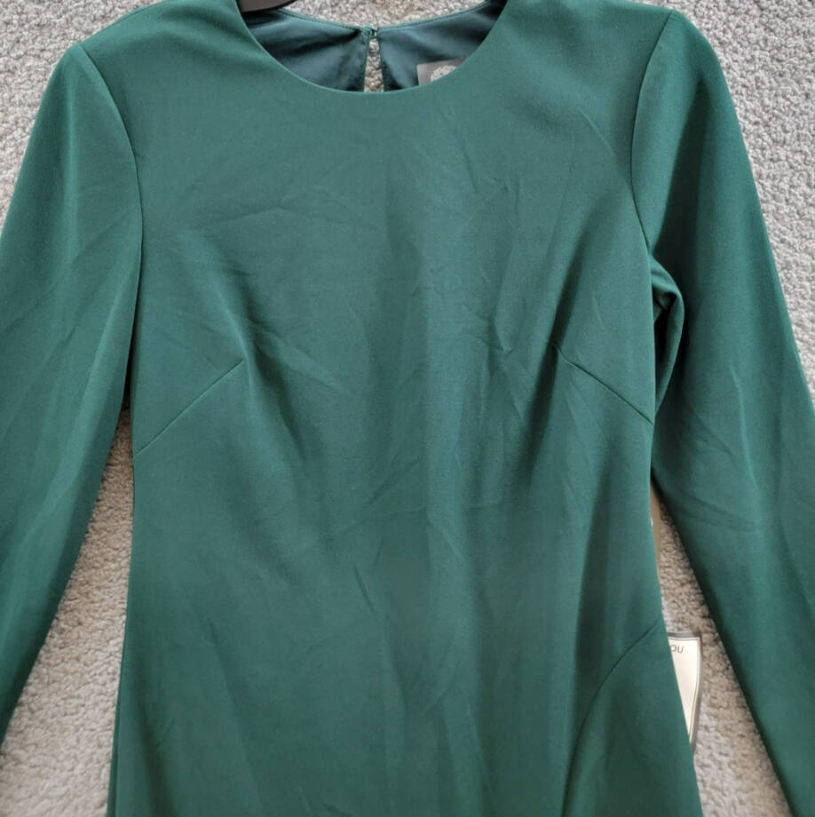 Vince Camuto Lace-Hem Bodycon Dress Women's 6 Hunter Crewneck Button Back Zip