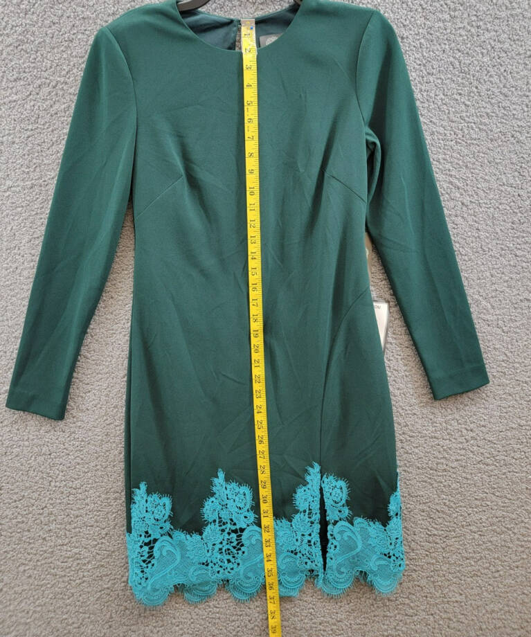 Vince Camuto Lace-Hem Bodycon Dress Women's 6 Hunter Crewneck Button Back Zip