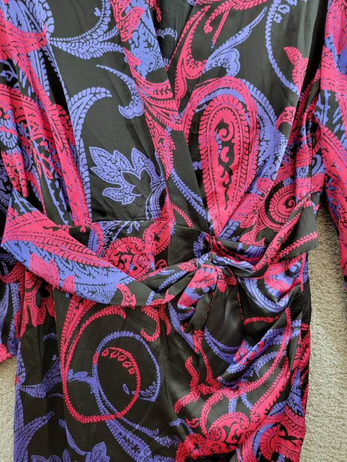 Tahari ASL Printed Faux-Wrap Dress Women's 14 Multi Belted Collared Long Sleeve