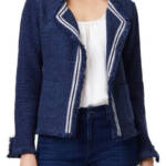 NIC+ZOE Ribbon Trim Fringe Mix Knit Blazer Women's M Dark Indigo Long Sleeves~